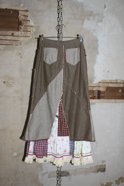 BETTY'S BLUE LAYERED PATCHWORK MAXI SKIRT