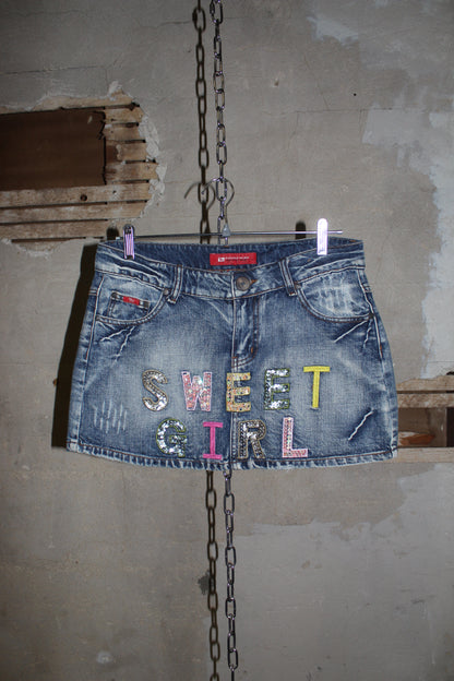 EURO LABEL SEQUIN DENIM MINI SKIRT
