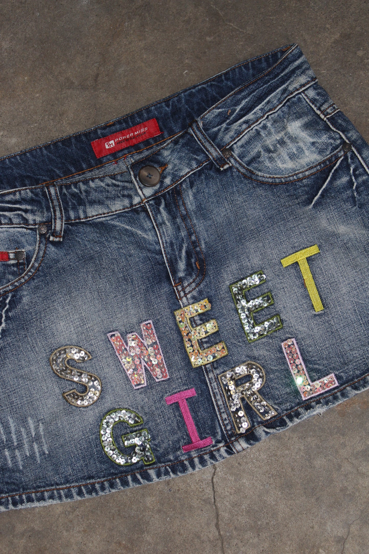 EURO LABEL SEQUIN DENIM MINI SKIRT