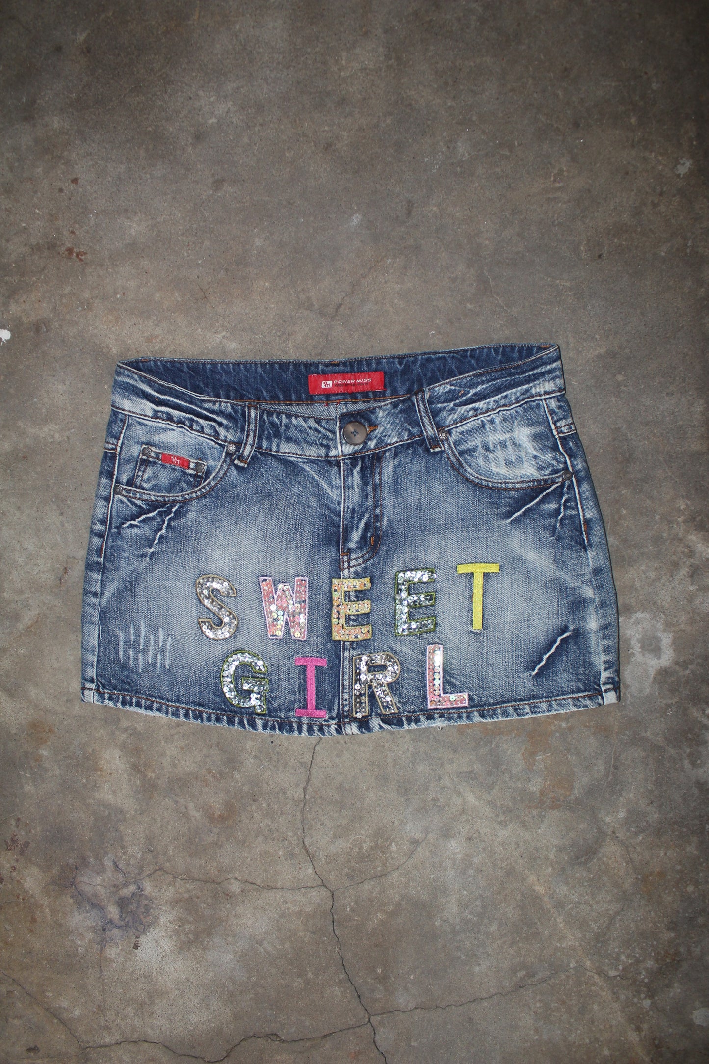 EURO LABEL SEQUIN DENIM MINI SKIRT
