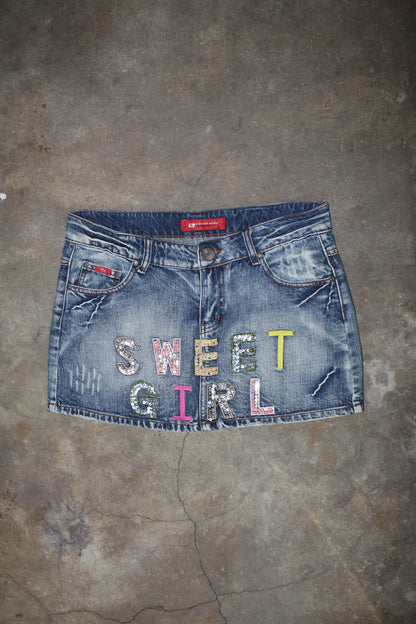 EURO LABEL SEQUIN DENIM MINI SKIRT